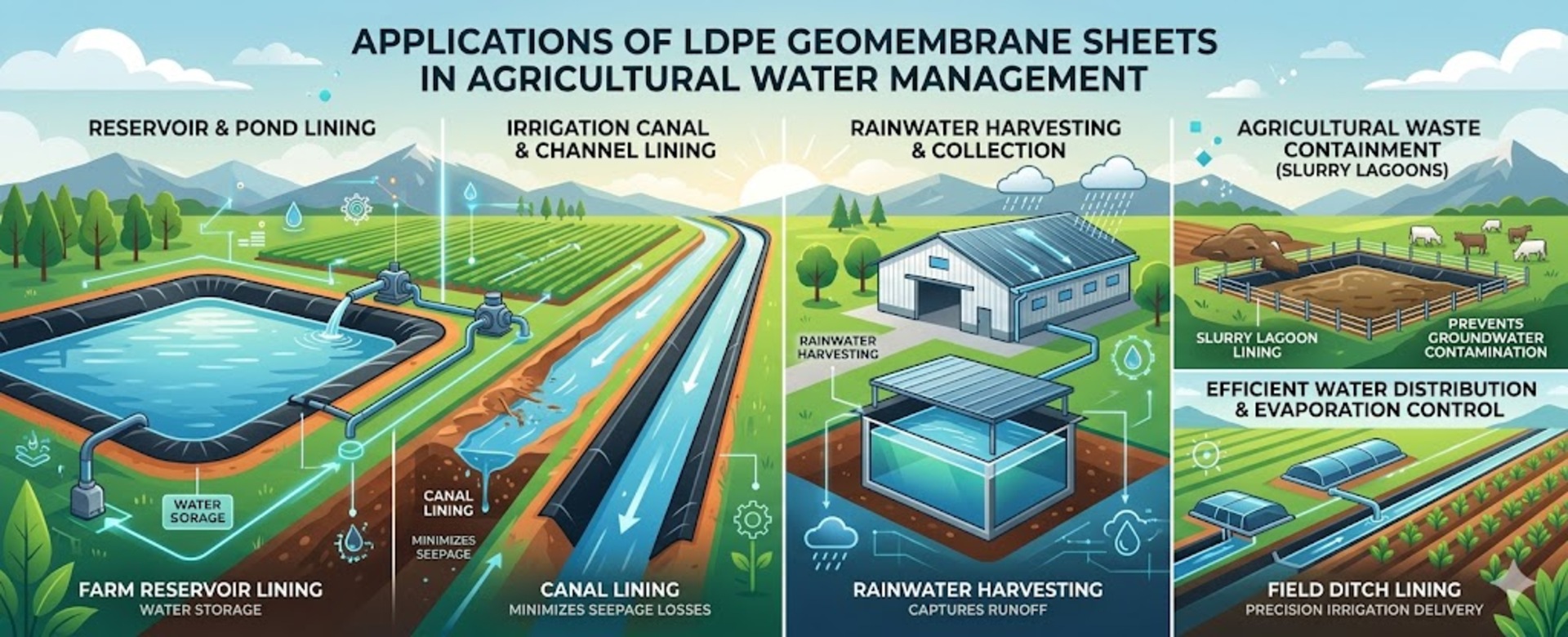 Applications of LDPE Geomembrane Sheets in Agricultural Water Management